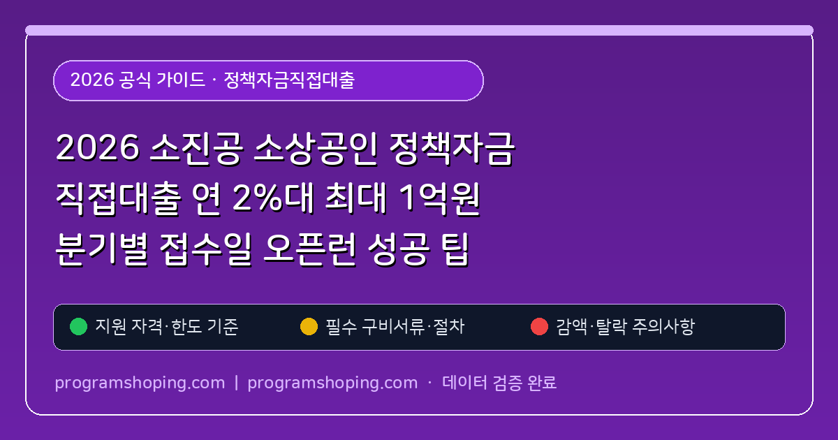 2026 소진공 소상공인 정책자금 직접대출 연 2%대 최대 1억원 분기별 접수일 오픈런 성공 팁